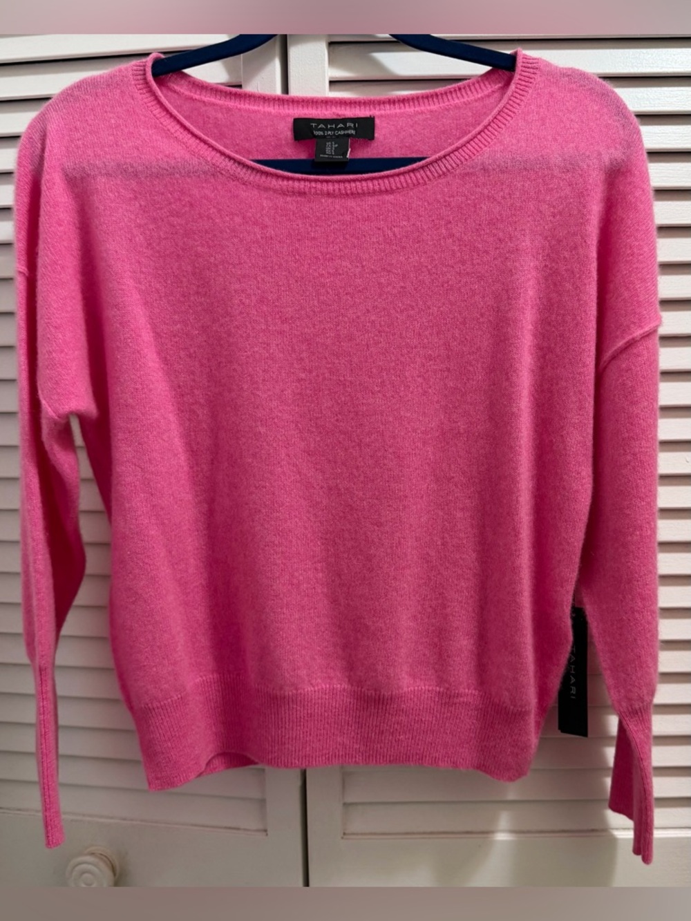 NWT Tahari 100% Cashmere Sweater Pink Cropped Crewneck Size S